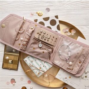 Travel Jewelry Case Organizer Small Soft Pink Zippered Storage